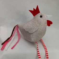 Kantenhocker Huhn und Hahn aus beigem Baumwollstoff