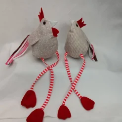 Kantenhocker Huhn und Hahn aus beigem Baumwollstoff