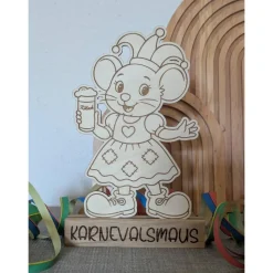 Karnevalsmaus aus Holz - Aufsteller – handgefertigt, 19cm Hoch für Karnevalsjeck, Karneval, Karnevalsdekoration