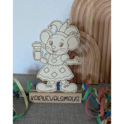 Karnevalsmaus aus Holz - Aufsteller – handgefertigt, 19cm Hoch für Karnevalsjeck, Karneval, Karnevalsdekoration
