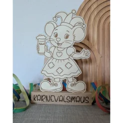 Karnevalsmaus aus Holz - Aufsteller – handgefertigt, 19cm Hoch für Karnevalsjeck, Karneval, Karnevalsdekoration
