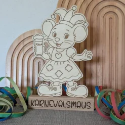 Karnevalsmaus aus Holz - Aufsteller – handgefertigt, 19cm Hoch für Karnevalsjeck, Karneval, Karnevalsdekoration