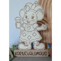 Karnevalsmaus aus Holz - Aufsteller – handgefertigt, 19cm Hoch für Karnevalsjeck, Karneval, Karnevalsdekoration