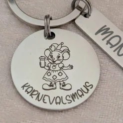 Karnevalsmaus Schlüsselanhänger– Personalisiert, rostfreier Edelstahl, tolles Accessoire für Karneval