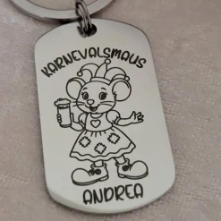 Karnevalsmaus Schlüsselanhänger– Personalisiert, rechteckig, rostfreier Edelstahl, tolles Accessoire für Karneval