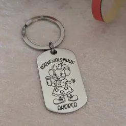Karnevalsmaus Schlüsselanhänger– Personalisiert, rechteckig, rostfreier Edelstahl, tolles Accessoire für Karneval