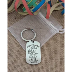 Karnevalsmaus Schlüsselanhänger– Personalisiert, rechteckig, rostfreier Edelstahl, tolles Accessoire für Karneval