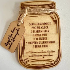 Karte aus Holz, Glückwunschkarte Geburtstag, Rezept für dein neues Lebensjahr, Vorratsglas, Mason Jar