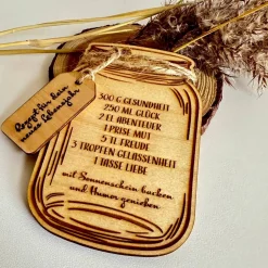 Karte aus Holz, Glückwunschkarte Geburtstag, Rezept für dein neues Lebensjahr, Vorratsglas, Mason Jar