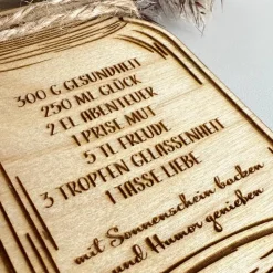 Karte aus Holz, Glückwunschkarte Geburtstag, Rezept für dein neues Lebensjahr, Vorratsglas, Mason Jar