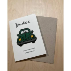 Karte Führerschein Bügelperlen Grußkarte Glückwunschkarte Auto Fahrzeug Klappkarte