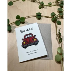 Karte Führerschein Bügelperlen Grußkarte Glückwunschkarte Auto Fahrzeug Klappkarte