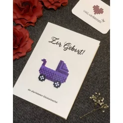 Karte Geburt Taufe Storch Kinderwagen Baby Glückwunsch Klappkarte