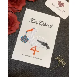 Karte Geburt Taufe Storch Kinderwagen Baby Glückwunsch Klappkarte