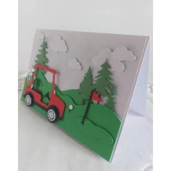 Karte Golfer, Golfplatzszene mit Golfmobil