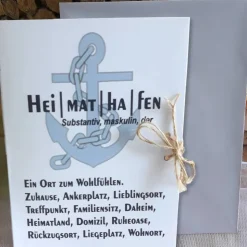 Karte Heimathafen einzeln od. mit Kartenhalter | Geschenk zum Einzug | Richtfest | Mitbringsel Einweihungsparty | Umzug