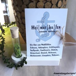Karte Heimathafen einzeln od. mit Kartenhalter | Geschenk zum Einzug | Richtfest | Mitbringsel Einweihungsparty | Umzug