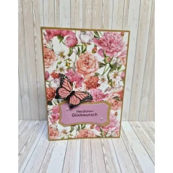 Karte Herzlichen Glückwunsch Schmetterling Blumen – Handgemachte Geburtstagskarte 14,7 x 10,3 cm