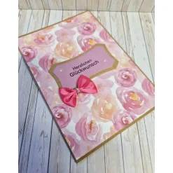 Karte Herzlichen Glückwunsch mit Schleife und Blumen – Geburtstagskarte 14,7 x 10,3 cm