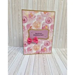 Karte Herzlichen Glückwunsch mit Schleife und Blumen – Geburtstagskarte 14,7 x 10,3 cm