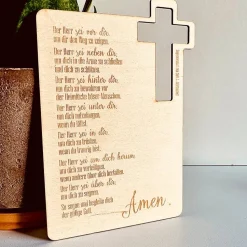 Karte Holz mit Segenswunsch zur Konfirmation, Kommunion, Firmung, Lasergravur, Kreuz