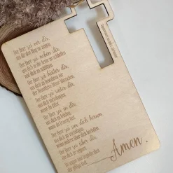 Karte Holz mit Segenswunsch zur Konfirmation, Kommunion, Firmung, Lasergravur, Kreuz