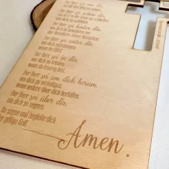 Karte Holz mit Segenswunsch zur Konfirmation, Kommunion, Firmung, Lasergravur, Kreuz