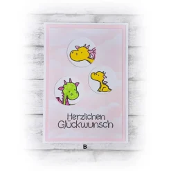 Karte Kindergeburtstag, Drachen, in rosa -- Auswahl  |  Handmade