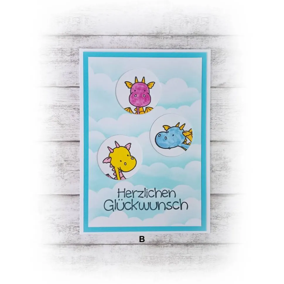 Karte Kindergeburtstag, Drachen, in blau -- Auswahl  |  Handmade