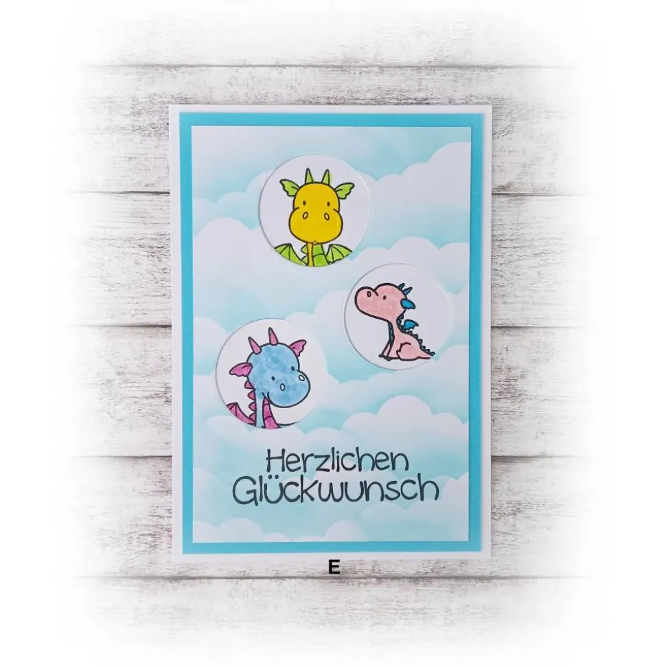 Karte Kindergeburtstag, Drachen, in blau -- Auswahl  |  Handmade