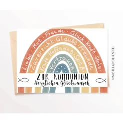Karte Kommunion Kommunionskarte Glückwünsche Glückwunschkarte Erstkommunion Regenbogen