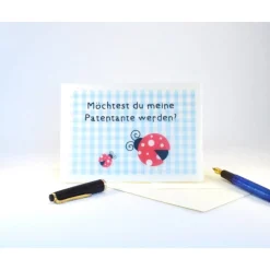 Karte mit Motiv Marienkäfer und Namen individualisiert Möchtest Du meine Patentante werden?