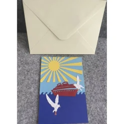 Karte mit Umschlag, Handarbeit, Motiv Kreuzfahrt, Schiff, Meer, See