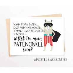 Karte| Patenonkel | Frage willst du mein Patenonkel sein| Pate | Taufpate | Superheld