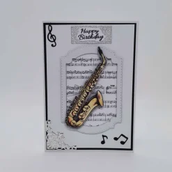 Karte zum Geburtstag, Glückwunschkarte mit Gitarre oder Saxophon, Notenblatt, personalisierbar