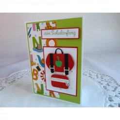 Karte zur Einschulung, erster Schultag, zum Schulanfang mit Schulranzen