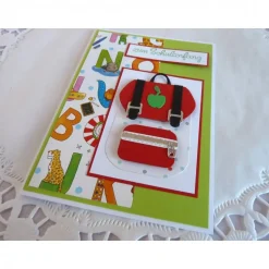 Karte zur Einschulung, erster Schultag, zum Schulanfang mit Schulranzen