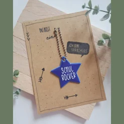 Karte zur Einschulung mit Reflektor für die Büchertasche