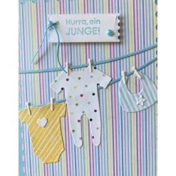 Karte zur Geburt, Babykarte, Glückwunschkarte, Baby ... Handmade Bunt mit Wäscheleine , Handarbeit