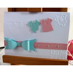 Karte zur Geburt/Taufe, Geburtskarte für ein Zwillingspärchen, mit aufgeprägter Wäscheleine