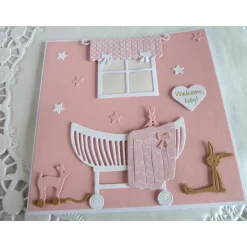 Karte zur Geburt/Taufe, Geburtskarte in rosa/weiß für ein Mädchen