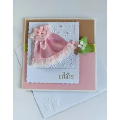 Karte zur Geburt/Taufe, Geburtskarte in rosa/weiß/braun für ein Mädchen