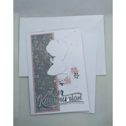 Karte zur Kommunion, Glückwunschkarte, Mädchen, Silber
