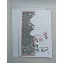 Karte zur Kommunion, Glückwunschkarte, Mädchen, Silber