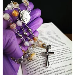 Katholischer Rosenkranz aus Achatperlen & Edelstahl – Modernes Design, Spirituelle Eleganz