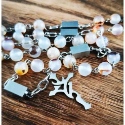 katholischer Rosenkranz, Achatperlen und Edelstahl