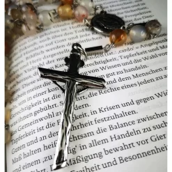 katholischer Rosenkranz, Achatperlen und Edelstahl
