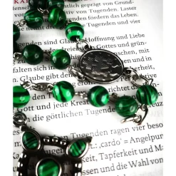 katholischer Rosenkranz, Malachitperlen und Edelstahl