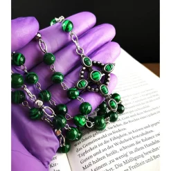katholischer Rosenkranz, Malachitperlen und Edelstahl