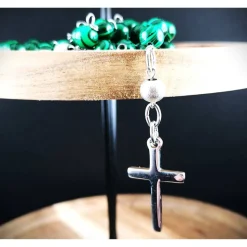 katholischer Rosenkranz, Malachitperlen und Edelstahl